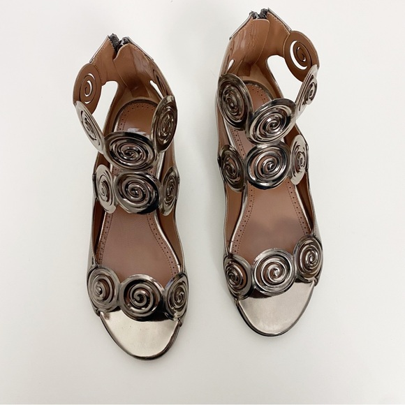 Alaia Rhodium Flat Sandals Gladiator Zip Up Metallic - Picture 2 of 10